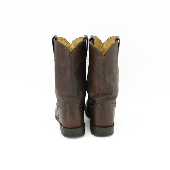 Brown Cowboy Boots Size 10 JUSTIN Vintage Leather Mid Calf Flat Western Boots - Picture 6 of 11